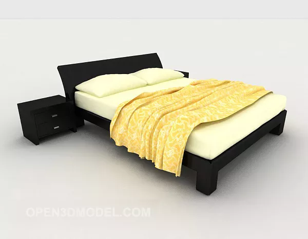 Simple Home Double Bed Black Wood 3d model Simple Home Double Bed Black Wood 3d model