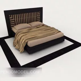 Home Simple Double Bed Wood Back 3d model