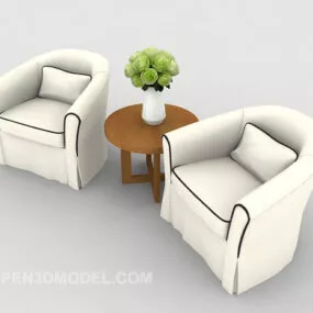 White Color Simple Single Sofa 3d model