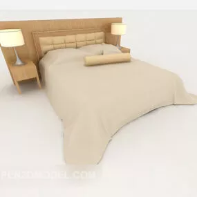 Simple Double Bed Beige Tone 3d model