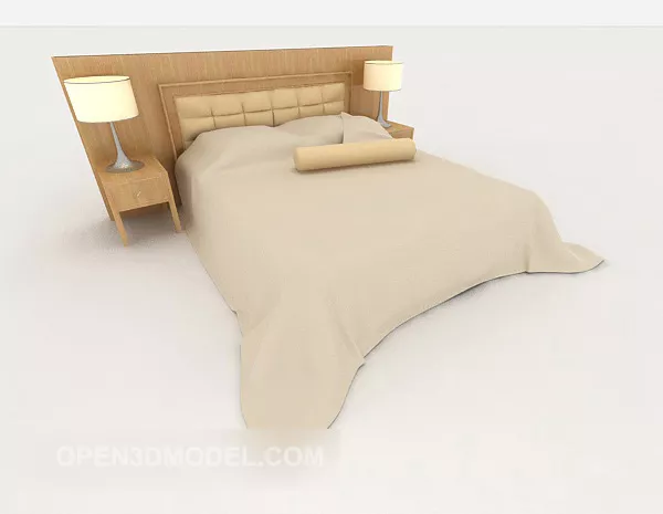 Simple Double Bed Beige Tone 3d model Simple Double Bed Beige Tone 3d model