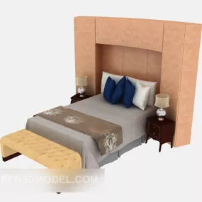 Home Simple Double Bed With Wall Decor 3d model
