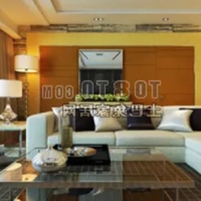 Modern Living Room Yellow Wall Interior 3d model