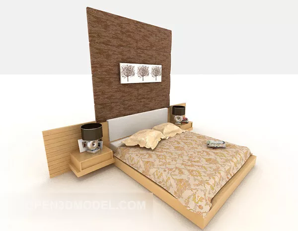 Home Simple Double Bed Furniture 3d model Home Simple Double Bed Furniture 3d model