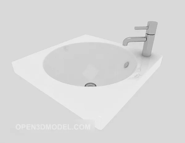 Bathroom Circle Washbasin With Chrome Tap 3d model