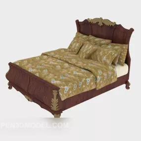 European Solid Wood Home Bed 3d model