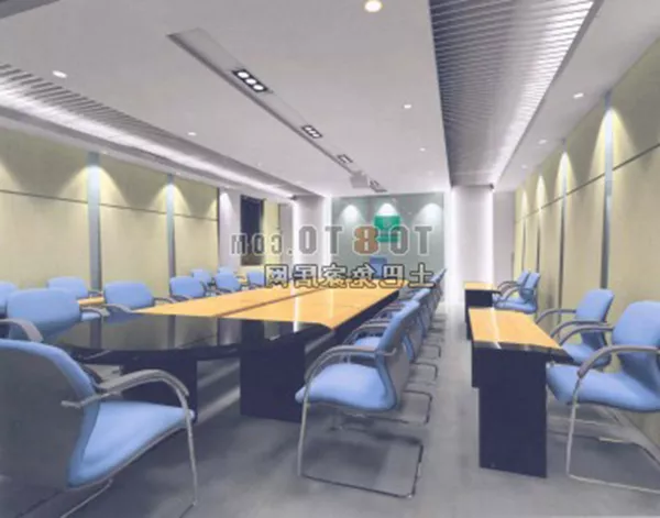 Office Hall With Multiple Rectangular Ceiling Lamp 3d model