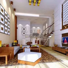 Chinese Living Room Modern Decor Interior 3d model
