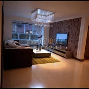 Modern Living Room Square Chandelier 3d model