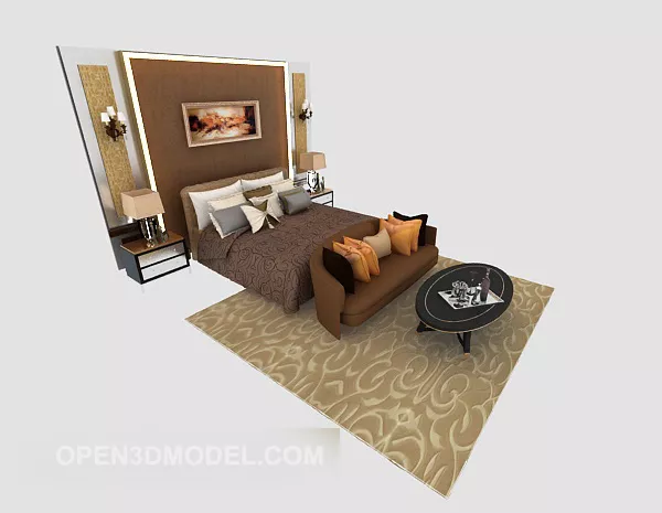 Common Brown Home Double Bed 3d model Common Brown Home Double Bed 3d model