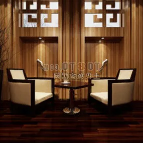 Single Sofa Wooden Back Ground 3d model
