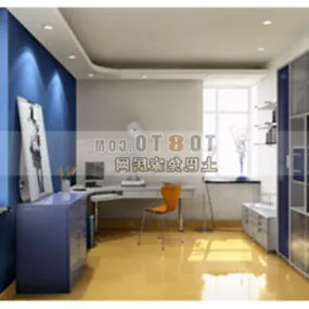 Modern Study Room White Wall 3d model