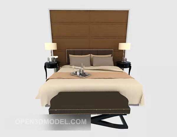 Neo-classical Wood Double Bed 3d model Neo-classical Wood Double Bed 3d model