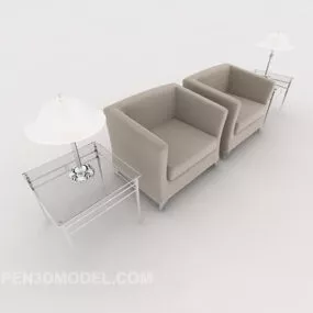 Grey Single Sofa With Glass Table Set 3d model