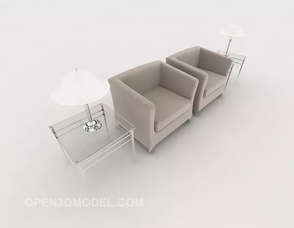 Grey Single Sofa With Glass Table Set 3d model Grey Single Sofa With Glass Table Set 3d model