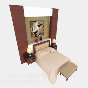 Home Solid Wood Double Bed V1 3d model