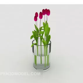 Glass Flower Potted Decoration Plant 3d model