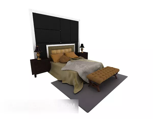 European Modern Home Double Bed 3d model European Modern Home Double Bed 3d model
