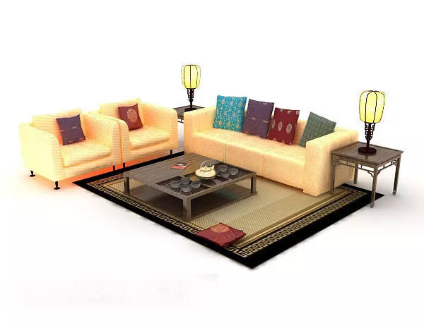 Chinese Home Set Sofa Yellow 3d model Chinese Home Set Sofa Yellow 3d model