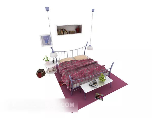 Simple Home Iron Double Bed 3d model Simple Home Iron Double Bed 3d model