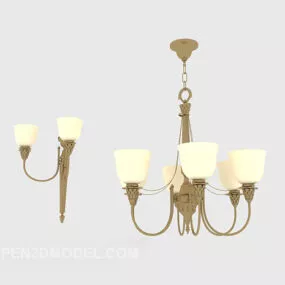 Simple Home Chandelier Gold Style 3d model