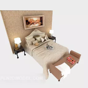 Home Simple Double Bed With Decor Wall 3d model