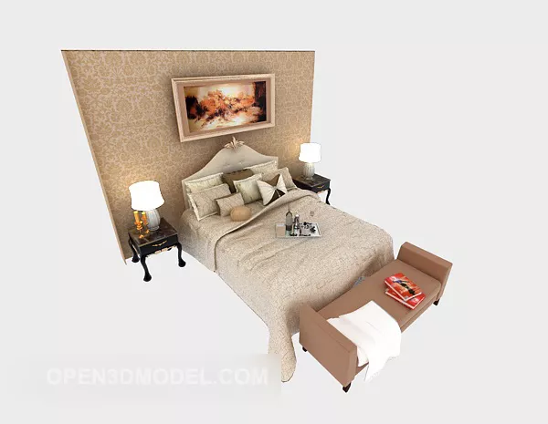 Home Simple Double Bed With Decor Wall 3d model Home Simple Double Bed With Decor Wall 3d model