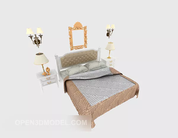 Simple Modern Double Bed Home Set 3d model Simple Modern Double Bed Home Set 3d model