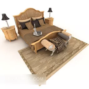 European Classic Double Bed With Nighstand 3d model