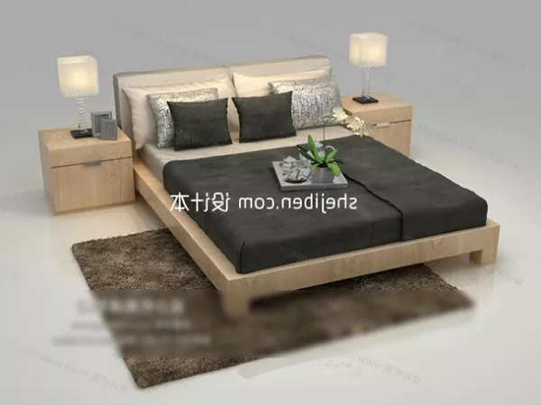 Double Bed With Nightstand Lamp 3d model Double Bed With Nightstand Lamp 3d model