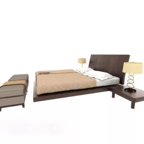 Hotel Simple Double Bed With Ottoman 3d model