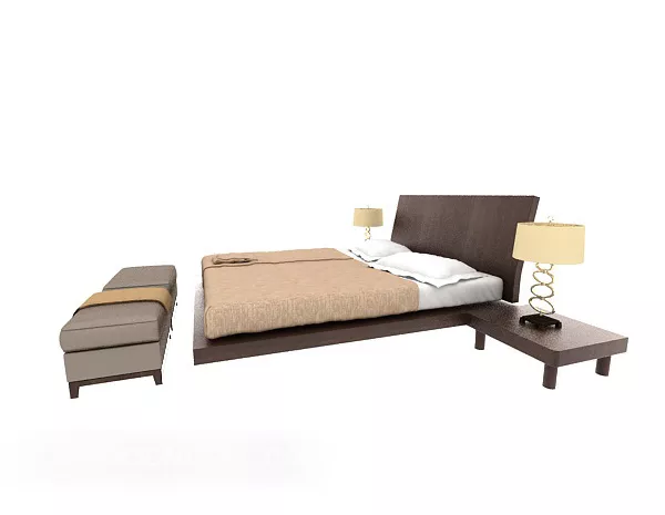 Hotel Simple Double Bed With Ottoman 3d model Hotel Simple Double Bed With Ottoman 3d model