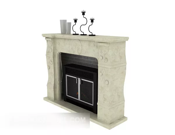 Elegant Stone Fireplace With Fire 3d model
