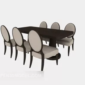 Simple Home Table Chair Dark Wood 3d model
