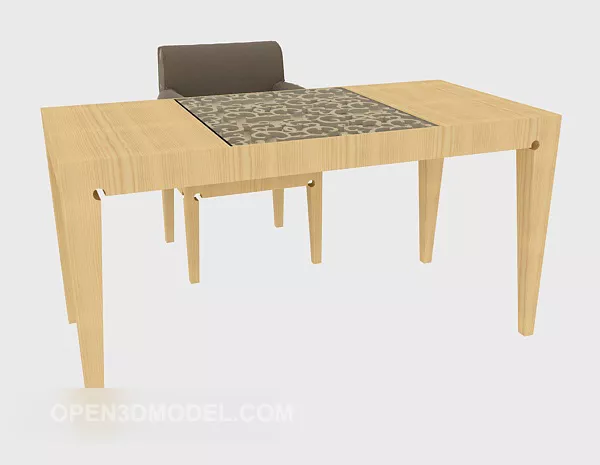 Solid Wood Desk With Chair 3d model Solid Wood Desk With Chair 3d model