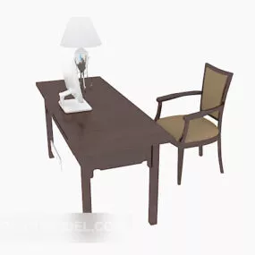 Simple Home Desk With Table Lamp 3d model