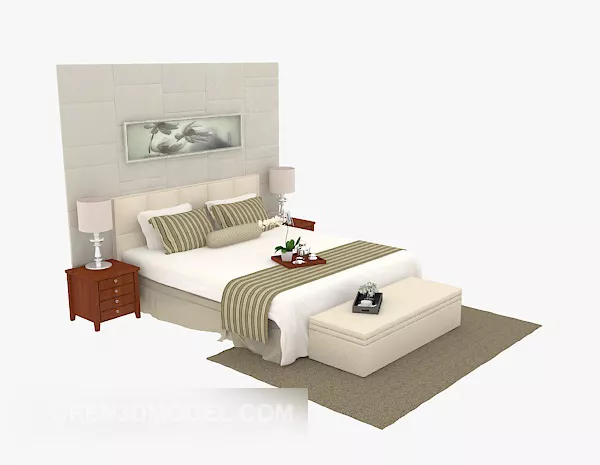 Modern Home Double Bed Beige Color 3d model Modern Home Double Bed Beige Color 3d model