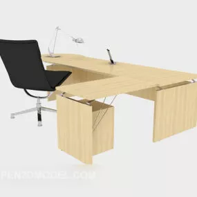 Simple Solid Wood Desk Yellow Wood 3d model