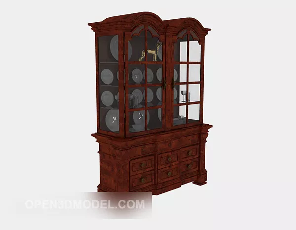European Wooden Display Cabinet For Home 3d model European Wooden Display Cabinet For Home 3d model