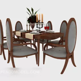 American Solid Wood Table Chair Sets 3d model