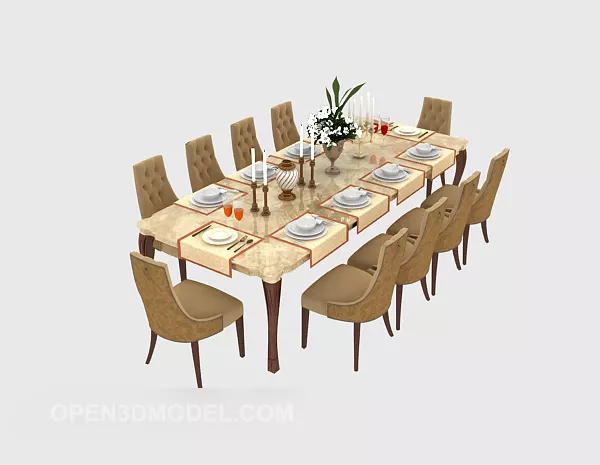 Mediterranean Dinning Table Chair 3d model Mediterranean Dinning Table Chair 3d model