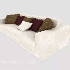 Beige Leather Sofa with Pillow 3d model