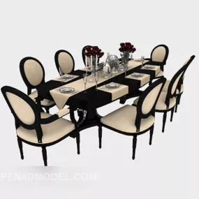 European Home Dining Table And Chair 3d model