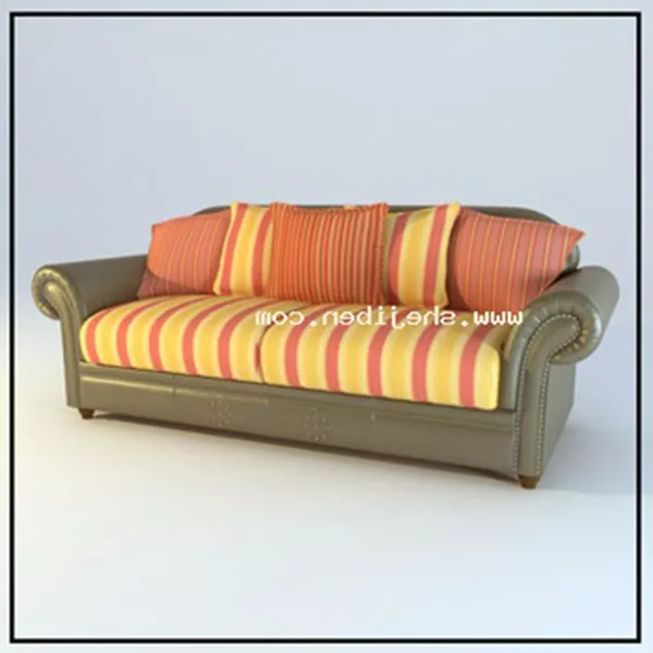 Double Sofa Yellow Fabric With Pillows 3d model Double Sofa Yellow Fabric With Pillows 3d model