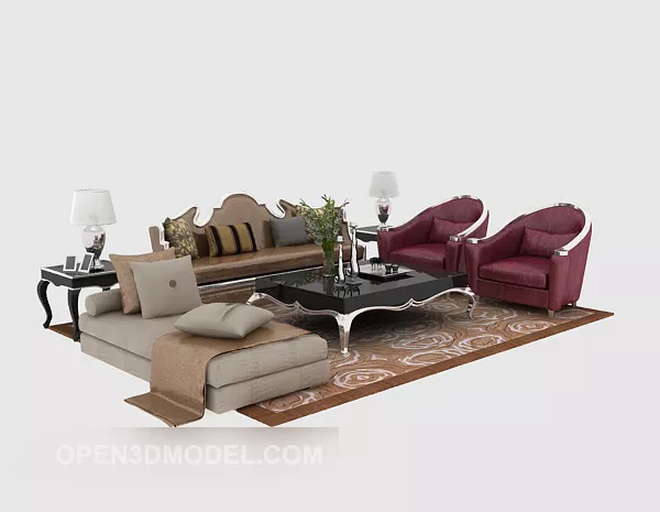 European Classic Sofa Coffee Table Set 3d model European Classic Sofa Coffee Table Set 3d model