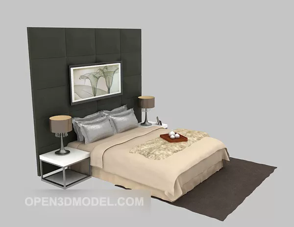 Home Double Bed Grey Back Wall 3d model Home Double Bed Grey Back Wall 3d model