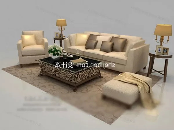 Modern Beige Leather Sofa Table Chair 3d model Modern Beige Leather Sofa Table Chair 3d model