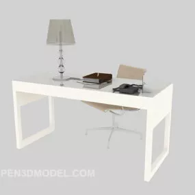 Simple White Desk With Table Ware 3d model