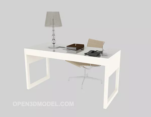 Simple White Desk With Table Ware 3d model Simple White Desk With Table Ware 3d model