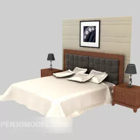 Home Solid Wood Double Bed Furniture 3d model